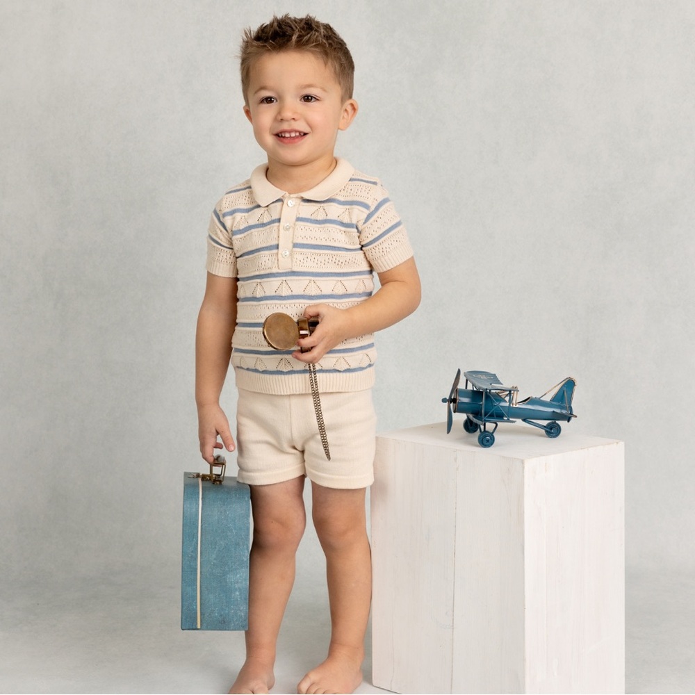 Kids Cream and Blue Patterned Polo Shirt